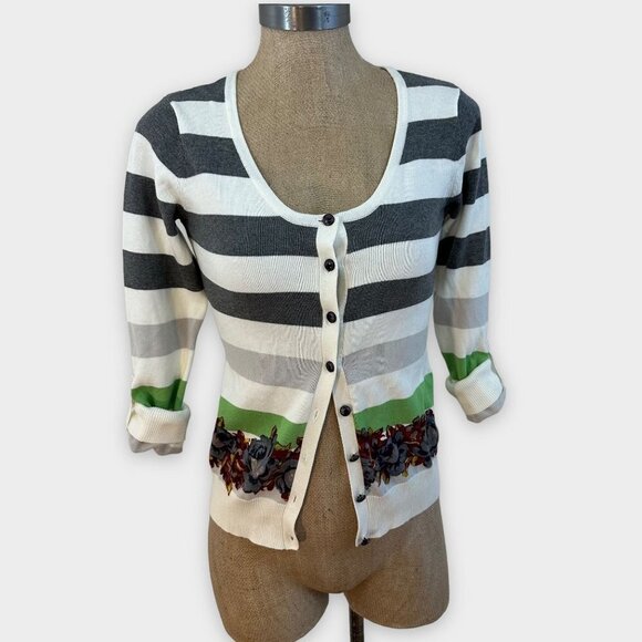 ANTHROPOLOGIE Nick & Mo Striped Floral Cardigan S - Picture 1 of 4